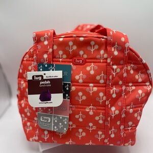 Lug Pedals Lunch Tote - Vibrant peach coral & white, insulated zipper tote OS